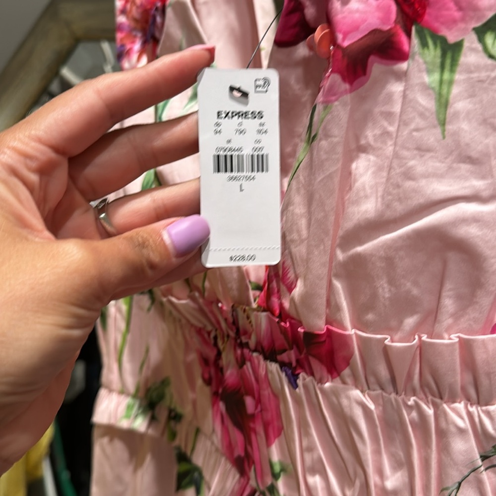 Express Floral V-Neck Embellished Pleated Ruffle Romper - Picture 9 of 10